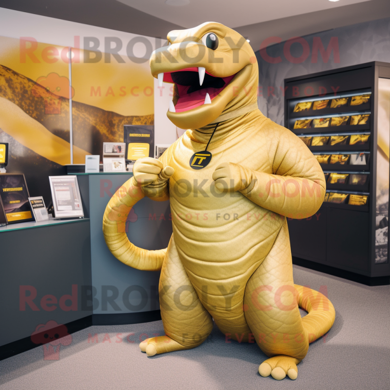 Gold Titanoboa mascot costume character dressed with a Shorts and Headbands