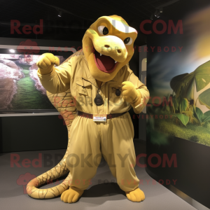 Gold Titanoboa mascot costume character dressed with a Shorts and Headbands