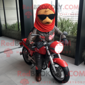 Característica de máscara de um Biryani redondo com um casaco de motociclista e esqui - Mascotes Biryani - RedBrokoly.com