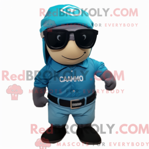 Maskotfigur af en Cyan Para...