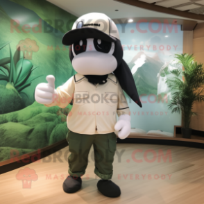 Cream Killer Whale mascot costume character dressed with a Cargo Pants and Caps