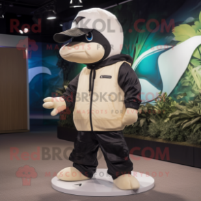 Cream Killer Whale mascot costume character dressed with a Cargo Pants and Caps