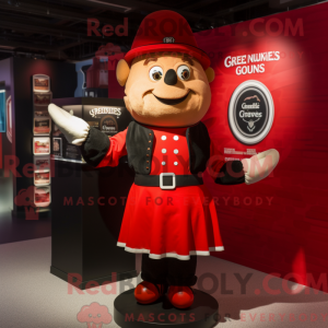 Maskot karakter af en rød...