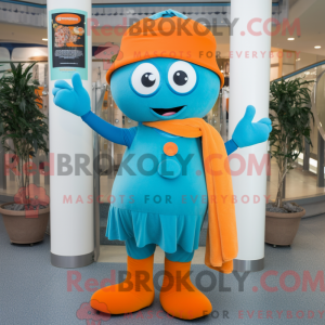 Maskotkarakter av en cyan...