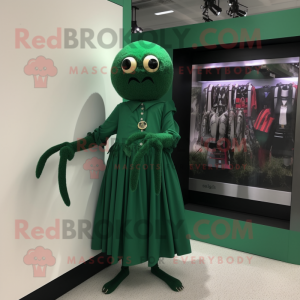 Forest Green Spider mascot costume character dressed with a Wrap Dress and Bracelet watches