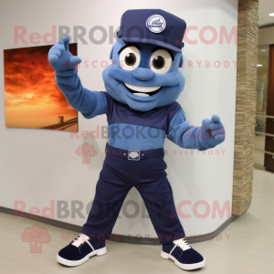 Navy Wrist Watch mascot costume character dressed with a Flare Jeans and Shoe laces