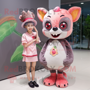 Peach Aye-Aye mascot costume character dressed with a Mini Dress and Beanies