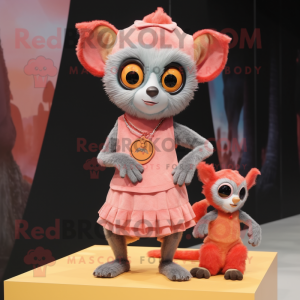 Peach Aye-Aye mascot costume character dressed with a Mini Dress and Beanies