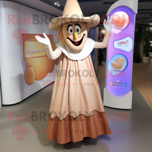 Tan Horseshoe mascot costume character dressed with a Maxi Dress and Foot pads