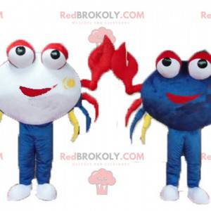 2 mascottes de crabes très colorés et souriants - Redbrokoly.com