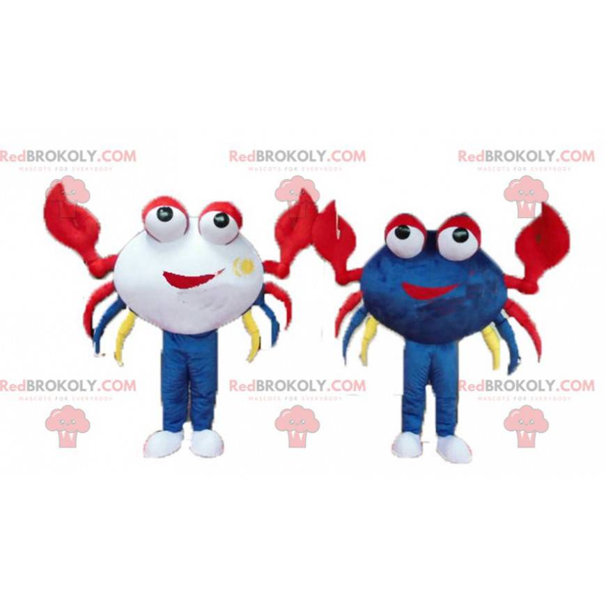 2 mascotes caranguejos muito coloridos e sorridentes -
