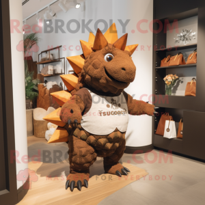 Rust Stegosaurus mascot costume character dressed with a Romper and Tote bags