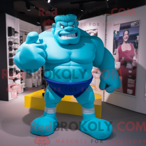 Maskotkarakter af en Cyan...