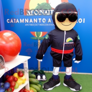 Navy Tomato mascot costume character dressed with a Swimwear and Sunglasses