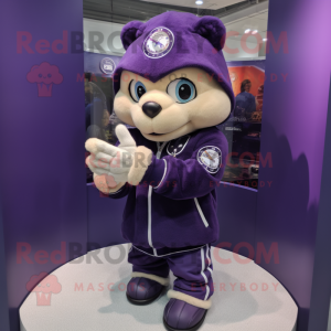 Purple Baseball Glove mascot costume character dressed with a Hoodie and Bracelet watches