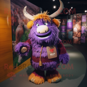 Purple Yak mascot costume character dressed with a Sweater and Keychains