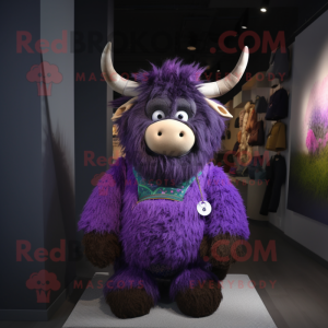 Purple Yak mascot costume character dressed with a Sweater and Keychains