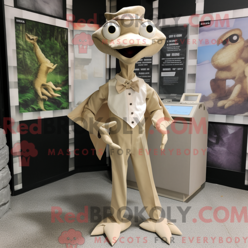 Máscara de pterodáctilo bege com macacão e sløyfe - Mascotes pterodáctilos - REBROKO_432010 - RedBrokoly.com