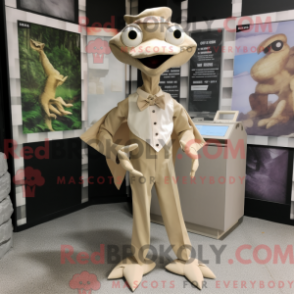 Máscara de pterodáctilo bege com macacão e sløyfe - Mascotes pterodáctilos - REBROKO_432010 - RedBrokoly.com