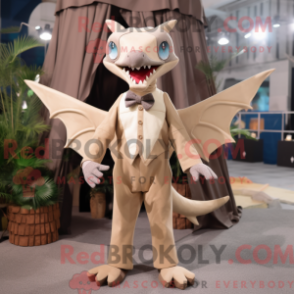 Máscara de pterodáctilo bege com macacão e sløyfe - Mascotes pterodáctilos - REBROKO_432011 - RedBrokoly.com
