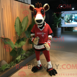 Maskotfigur af en rød Okapi...