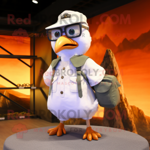 White Seagull mascot costume character dressed with a Cargo Shorts and Eyeglasses