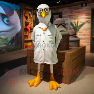 White Seagull mascot costume character dressed with a Cargo Shorts and Eyeglasses