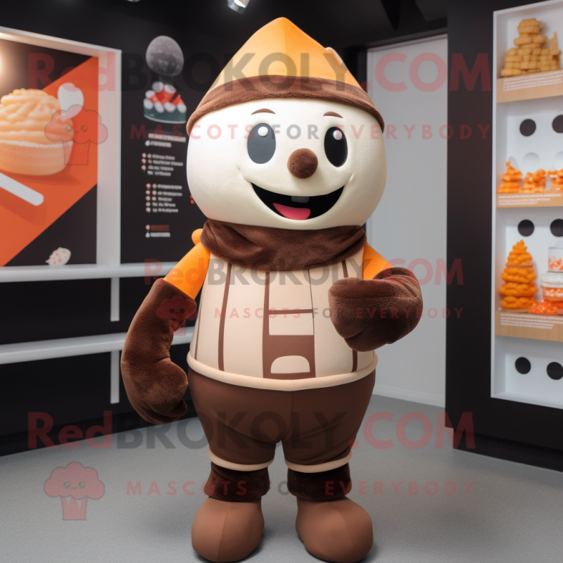 Brown Ice Cream mascot costume character dressed with a Rugby Shirt and Beanies Brown Ice Cream mascot costume character dressed with a Rugby Shirt and Beanies