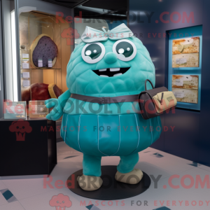 Maskotfigur af en Teal Beef...