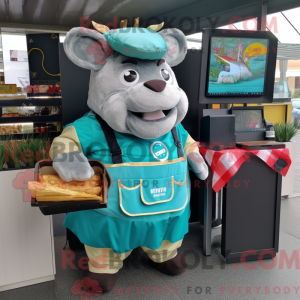 Maskotfigur av en Teal Beef...