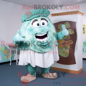 Maskotkarakter af en cyan...