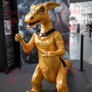 Gold Parasaurolophus mascot costume character dressed with a Turtleneck and Anklets