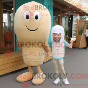Maskotkarakter af en beige...