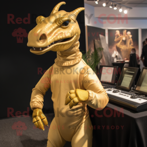 Gold Parasaurolophus mascot costume character dressed with a Turtleneck and Anklets