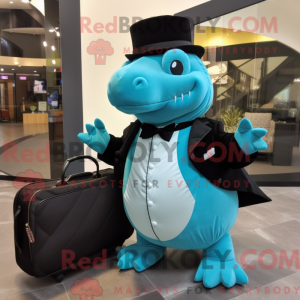 Maskotkarakter av en cyan...