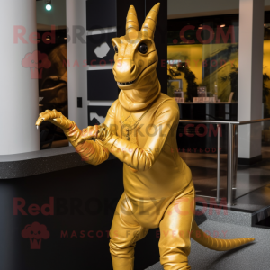 Gold Parasaurolophus mascot costume character dressed with a Turtleneck and Anklets