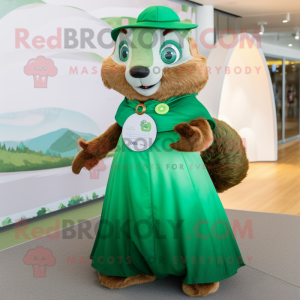 Green Marmot mascot costume character dressed with a Circle Skirt and Hairpins
