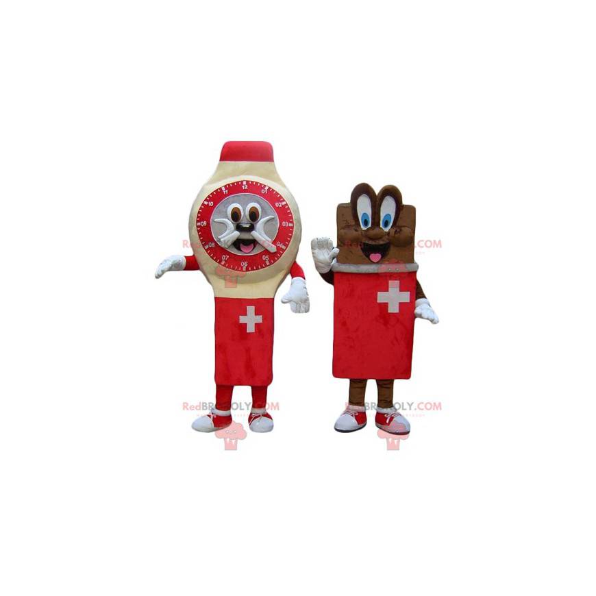 2 Maskottchen eine Schweizer Uhr und eine Tafel Schokolade - 2 Maskottchen eine Schweizer Uhr und eine Tafel Schokolade -