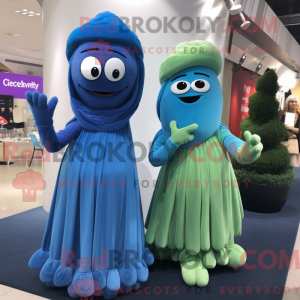 Maskotkarakter av en blå...