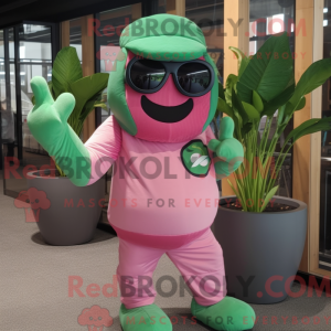 Maskotkarakter av en rosa...