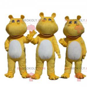 3 mascotes hipopótamos amarelos e brancos - Redbrokoly.com