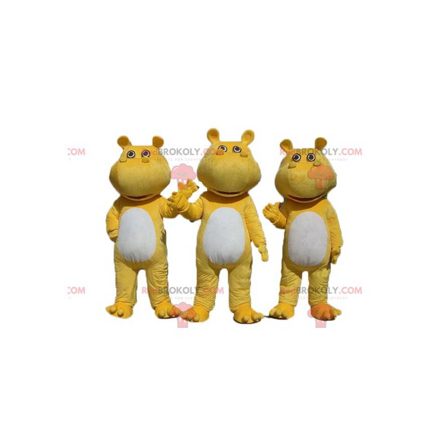 3 mascottes d'hippopotames jaunes et blancs - Redbrokoly.com