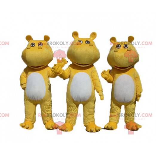 3 gelbe und weiße Nilpferd-Maskottchen - Redbrokoly.com