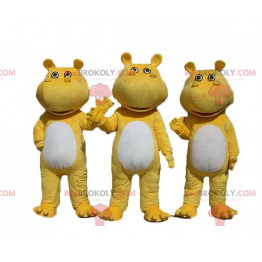 3 gele en witte nijlpaardmascottes - Redbrokoly.com