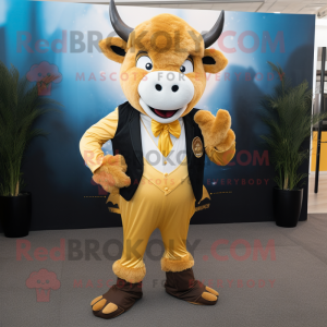 Gold Buffalo mascot costume character dressed with a Suit Pants and Earrings