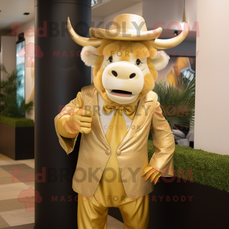 Gold Buffalo mascot costume character dressed with a Suit Pants and Earrings