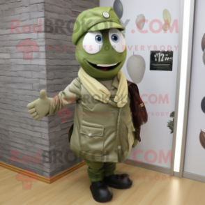 Olive Pendant mascot costume character dressed with a Vest and Caps