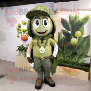Olive Pendant mascot costume character dressed with a Vest and Caps