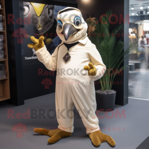 Cream Woodpecker mascot costume character dressed with a Jumpsuit and Cufflinks