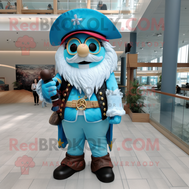 Sky Blue Pirate mascot costume character dressed with a Bodysuit and Watches